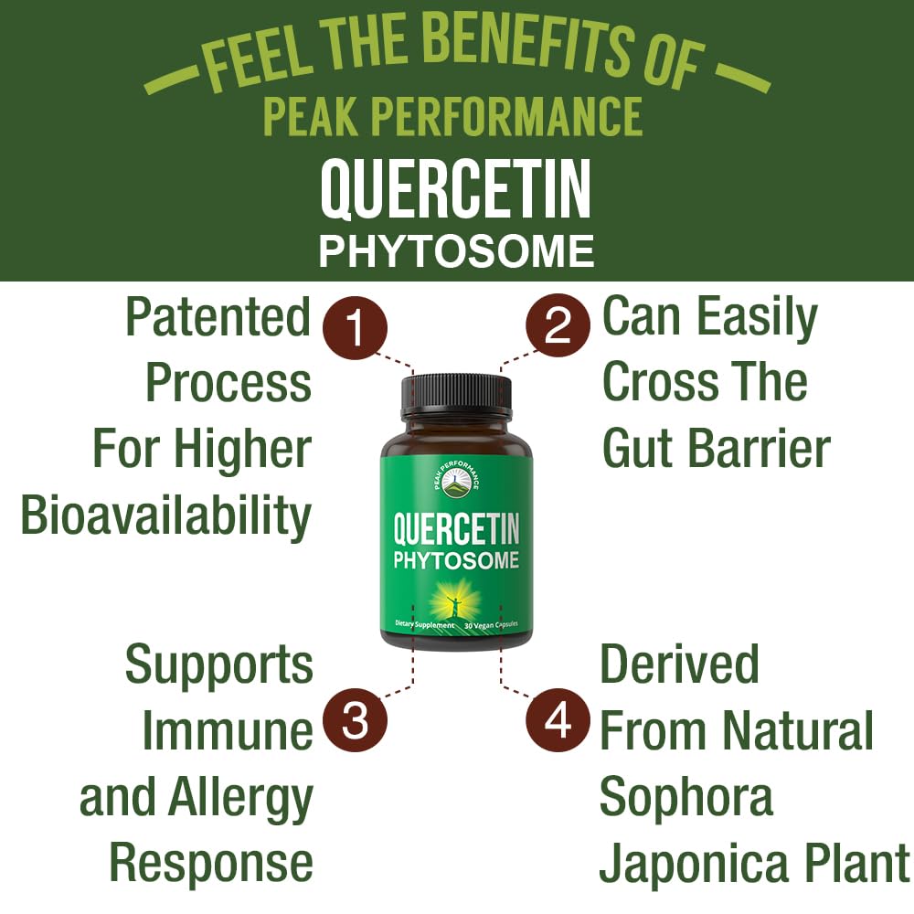 Peak Performance Ultra Pure Quercetin Phytosome Vegan Capsules - Rich Sophora Japonica Extract for Max Absorption Now. Quercetin 250mg Supplement Capsules. Made in USA Peak PerformanceAu supplements