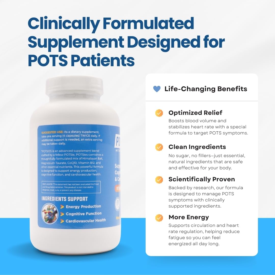 Potsies POTS Supplement Vitamin & Nutraceutical Mix Capsules for Pots Syndrome | POTS Management Essentials | 240 Capsules - 30 Day Supply PotsiesAu supplements
