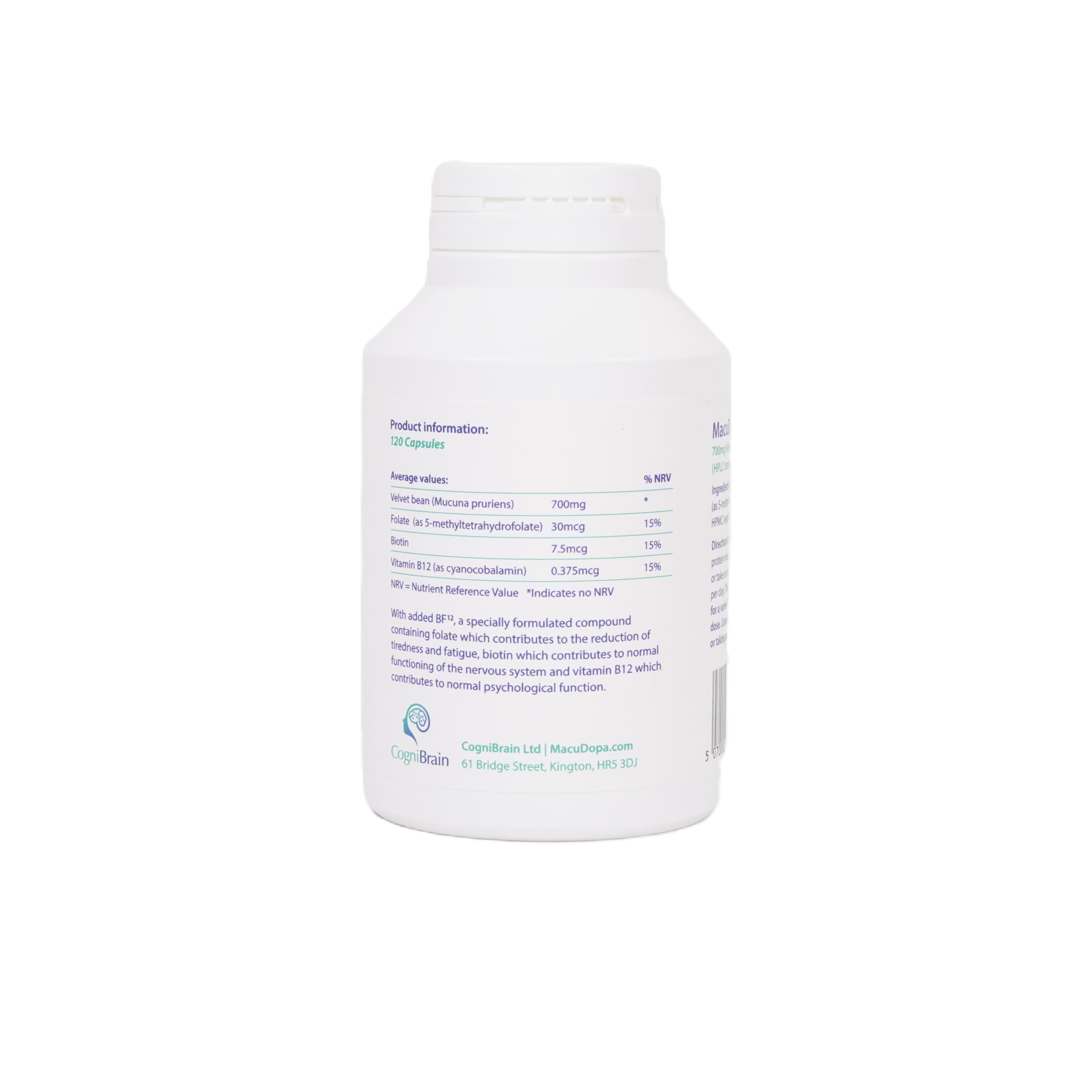 Macudopa Day Capsules 700mg Proprietary Blend, 63% HPLC standardised Levodopa. 120 Veggie Capsules MacuDopaAu supplements