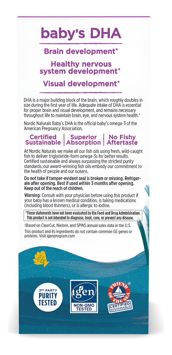 Nordic Naturals Baby’s DHA, Unflavored - 2 oz - 1050 mg Omega-3 + 300 IU Vitamin D3 - Supports Brain, Vision & Nervous System Development in Babies - Non-GMO - Servings May Vary Nordic NaturalsAu supplements