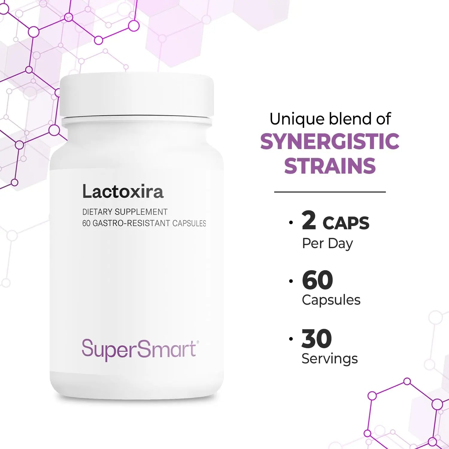 Supersmart - Lactoxira (High Potency) - 8-in-1 Probiotic Complex Supplement - Advanced Formula for Women & Men - with Lactobacillus Casei, Brevis | Non-GMO & Gluten Free - 60 DR Capsules SupersmartAu supplements