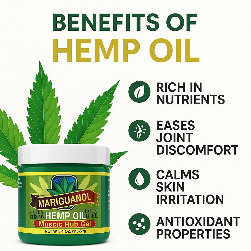 Mariguanol Extra Strong Muscle Rub Gel with Hemp Oil, Menthol & Camphor – Cooling, Fast-Absorbing Topical Gel for Post-Workout Active Lifestyles – Net Wt. (4 Ounce (Pack of 1)) MARIGUANOLAu supplements