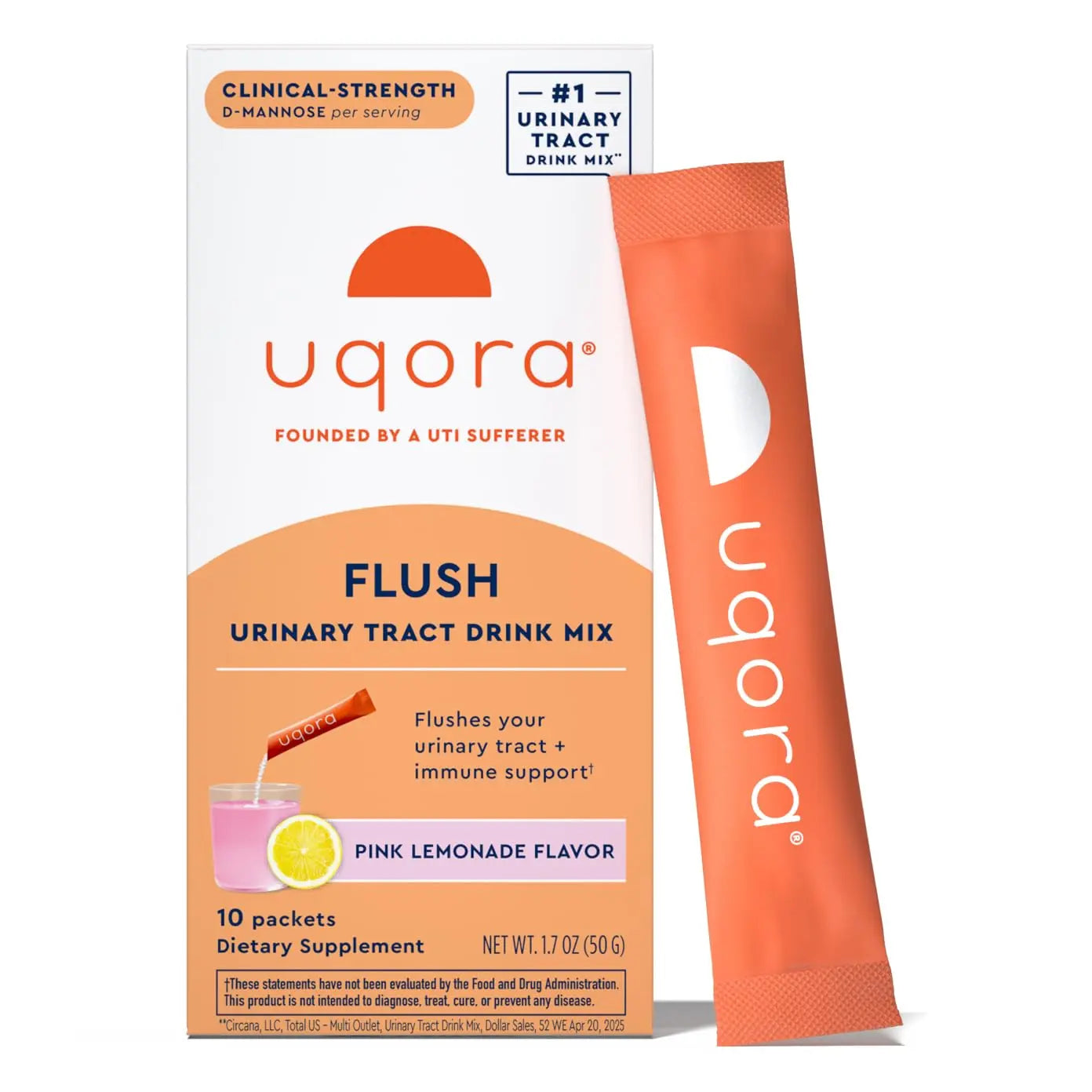 Uqora Flush - Urinary Tract* with D-Mannose, Vitamin C, Vitamin B6, Potassium, Magnesium & Calcium - Gluten-Free & Vegan - Pink Lemonade Flavor - 10 Packets (1 Pack) UqoraAu supplements