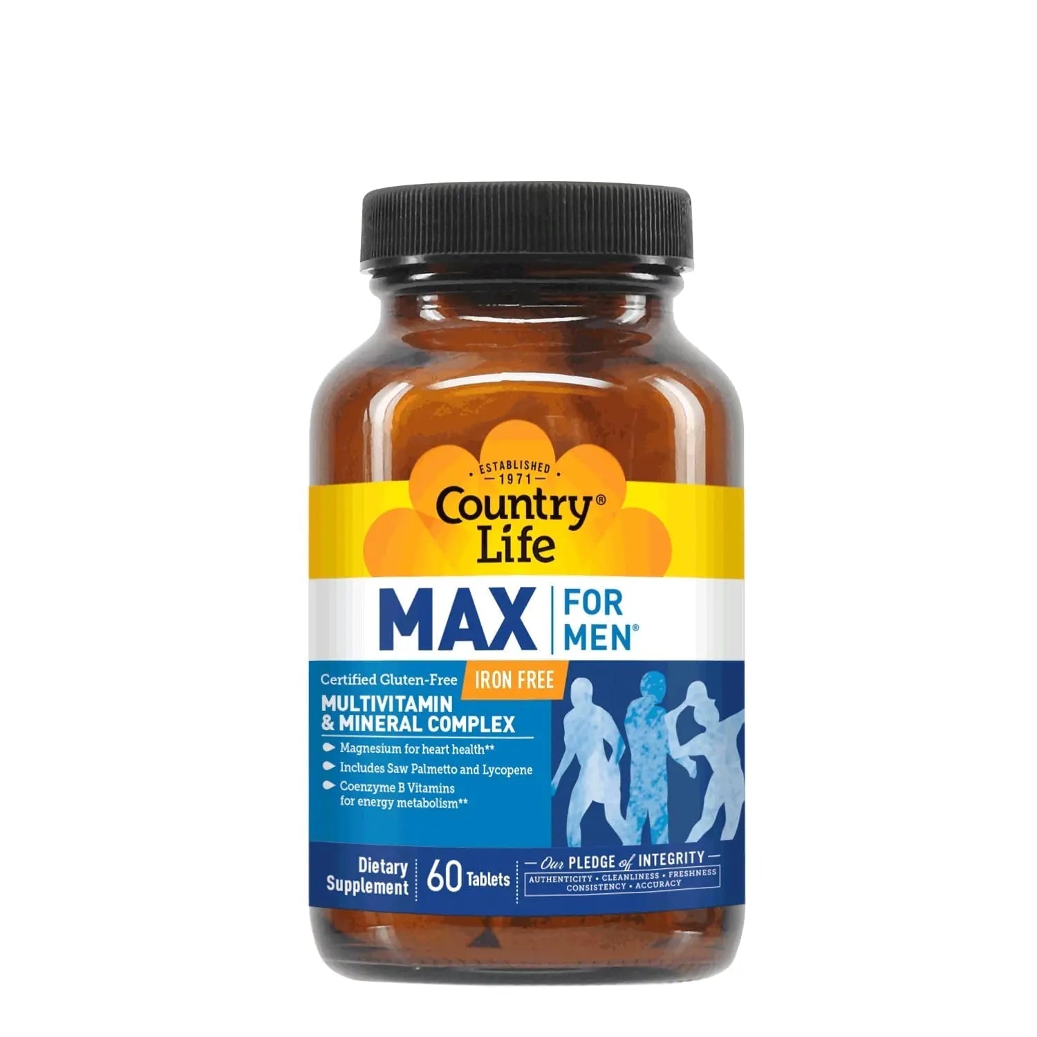 Country Life Max for Men, Multivitamin & Mineral complex, Iron-Free, Vegetarian Tablets, 60 Count, Certified Gluten Free, Certified Vegetarian Country LifeAu supplements