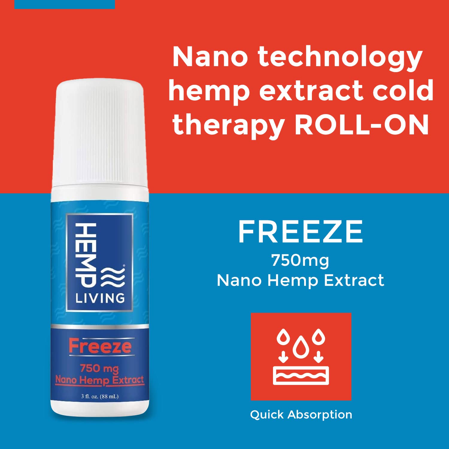 HEMP LIVING Freeze Nano Hemp Extract Roll On, Cold Therapy, Roll On for Muscles and Joint Strain, 3 oz Roll on Bottle (750 mg) HEMP LIVINGAu supplements
