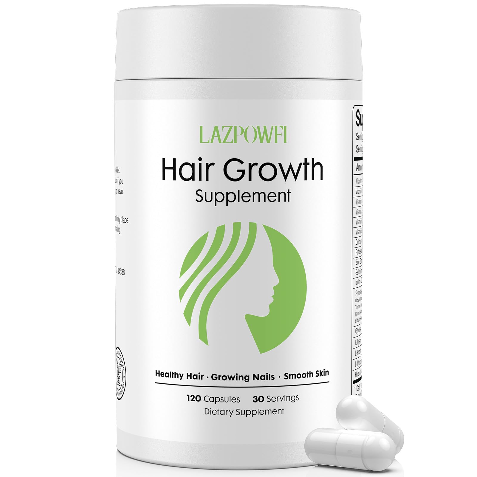 Lazpowfi Hair Growth Supplement, Biotin 10000mcg, 32-in-1 with Vitamin A, B3, C, Magnesium, Calcium, Hair Growth Products, Supports Hair & Nails Natural Growth Vitamins, for Women & Men - 30 Servings LazpowfiAu supplements