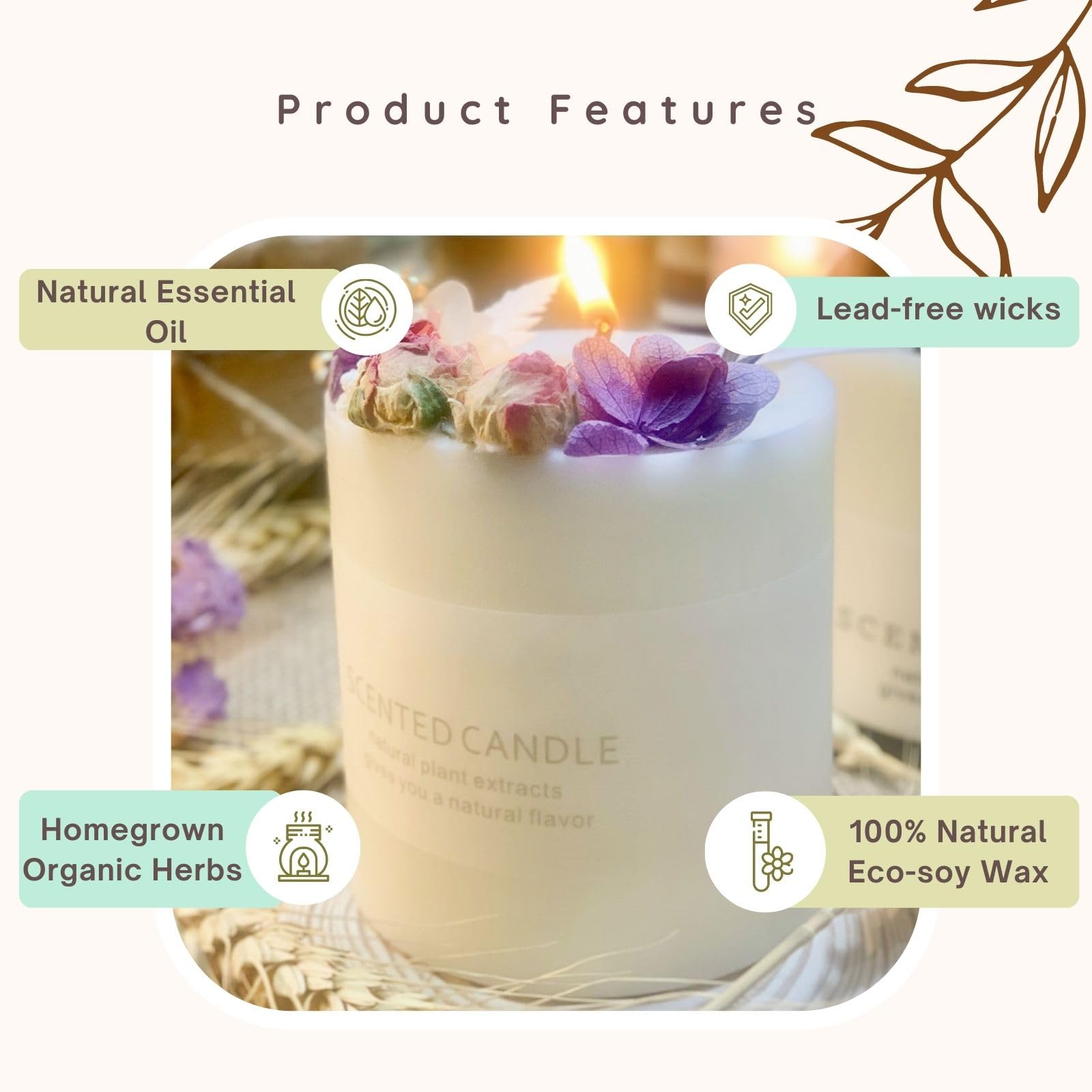 Natural Soy Scented Pillar Candles with Glass, Classic 10 oz Luxury Non Toxic White Bathroom Candle uniqiconAu supplements