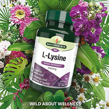 Natures Aid L-Lysine 1000 mg, High Potency Essential Amino Acid, Vegan, 60 Tablets natures aidUS supplements