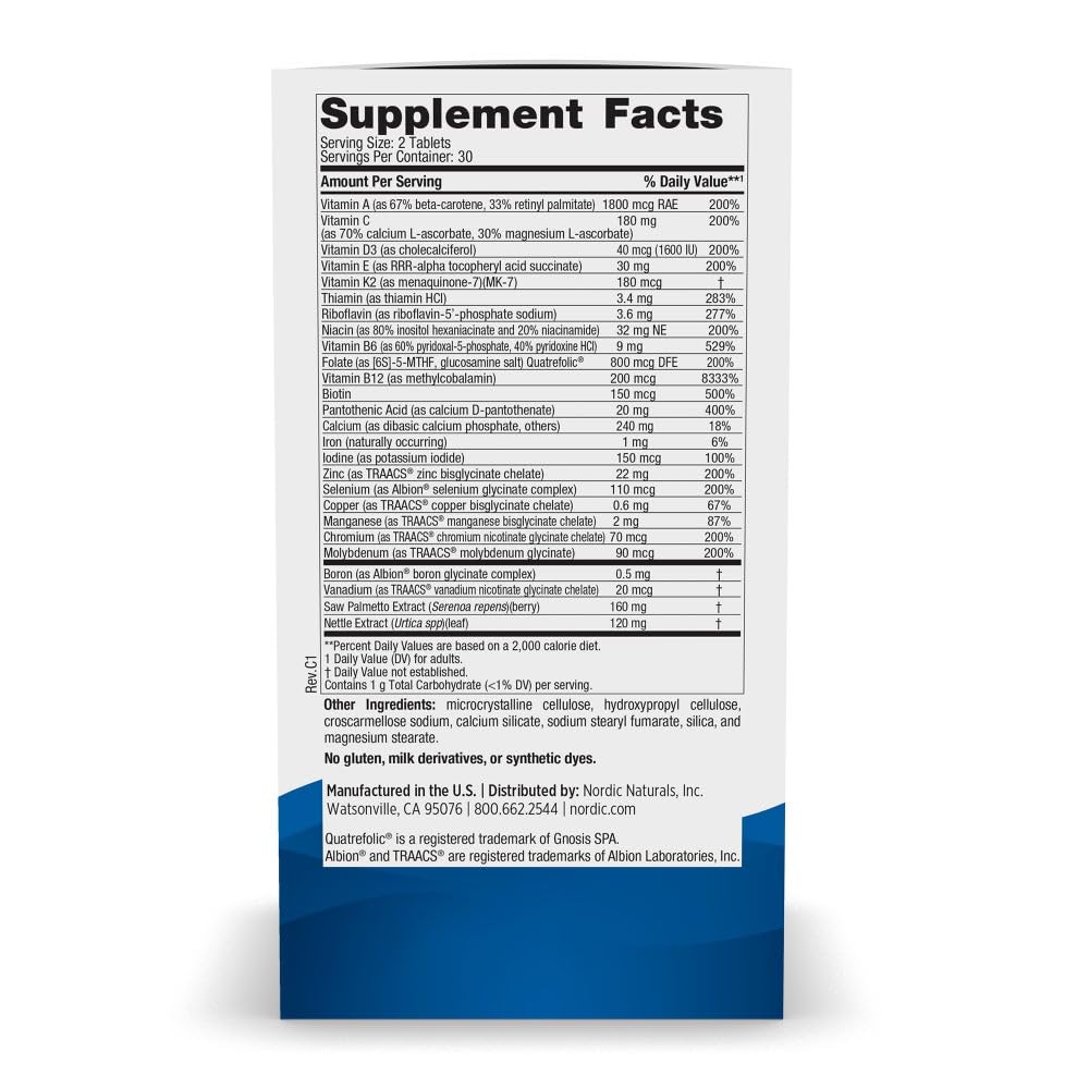Nordic Naturals Men’s Multivitamin Extra Strength - Bone, Energy, & Blood-Vessel Support - Immunity Supplement - 20 Essential Nutrients - 60 Tablets - 30 Servings Nordic NaturalsAu supplements