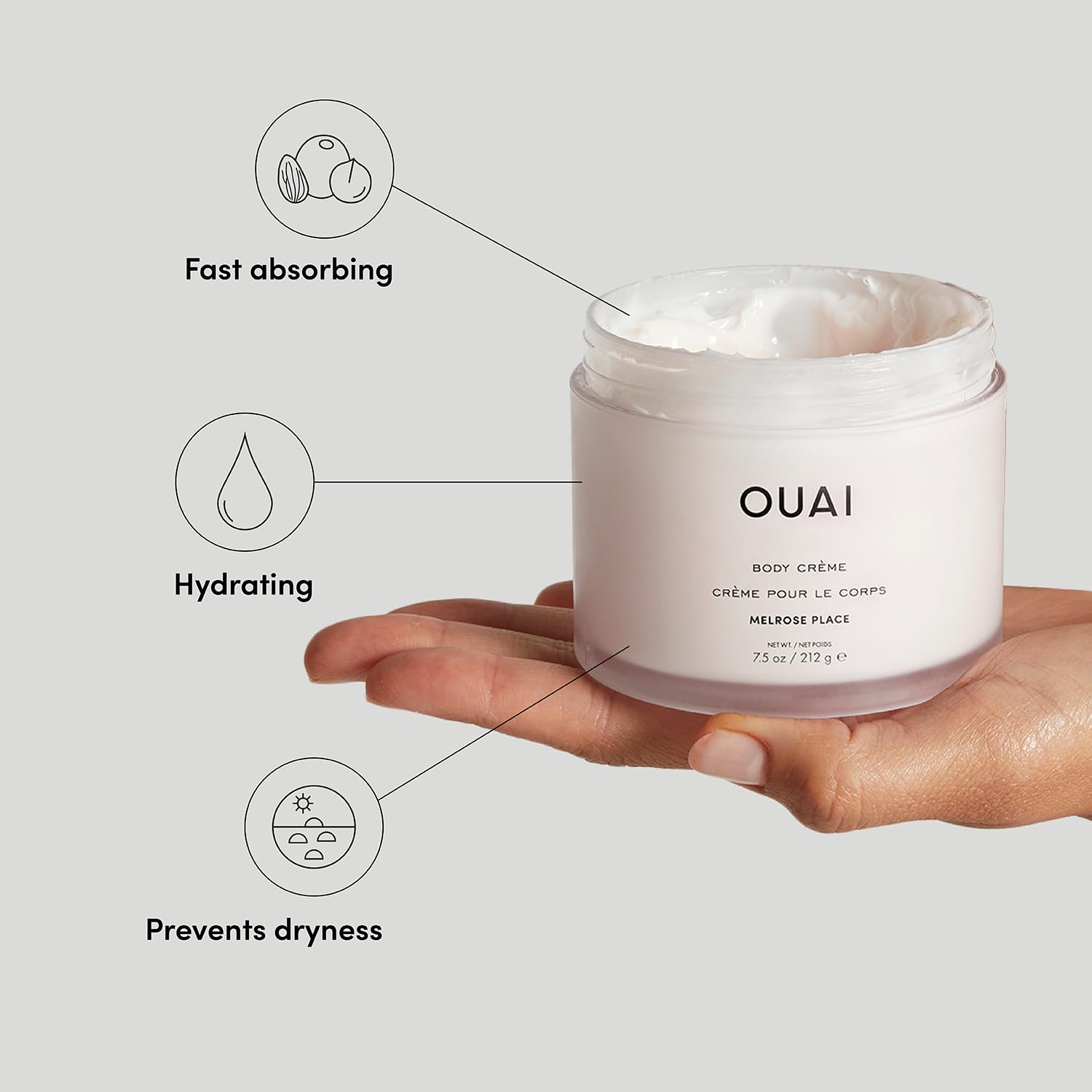 OUAI Body Cream, Melrose Place - Hydrating Whipped Body Cream with Cupuaçu Butter, Coconut Oil and Squalane - Softens Skin and Delivers Healthy-Looking Glow - Sulfate Free Skin Care (7.5 Oz) OUAIAu supplements