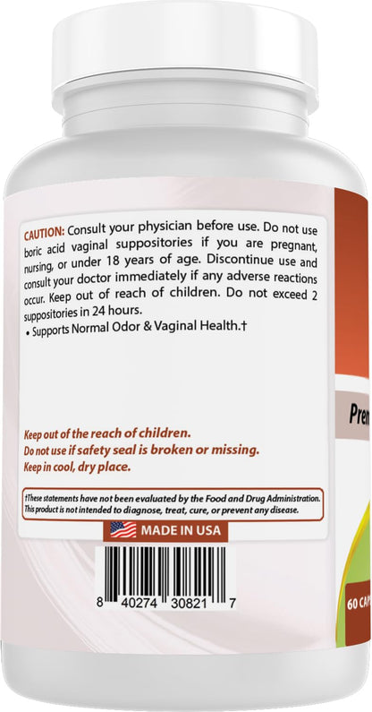 Best Naturals Boric Acid Vaginal Suppositories - Made in USA - USP Medical Grade Fine Powder, Easy Dissolve, Third Party Tested - 60 Count Best NaturalsUS supplements