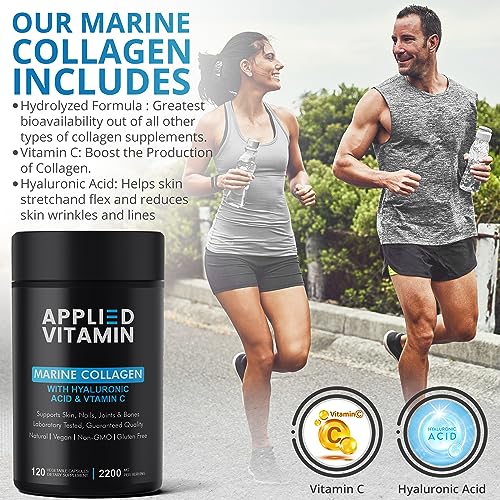 Applied vitamin Marine Collagen Capsules 2000mg-Enhance with Hyaluronic Acid, Zinc, Vitamin C & Biotin 120 Applied VitaminAu supplements
