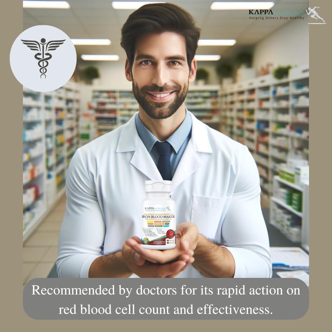 KAPPA NUTRITION Iron 26mg, Vitamin C & Orange 150mg, Folate 667mcg DFE, Vitamin B12, Beetroot, Brewers Yeast, Broccoli & MCT Oil 9 in 1 Advanced Complex (90 Capsules) KAPPA NUTRITIONAu supplements