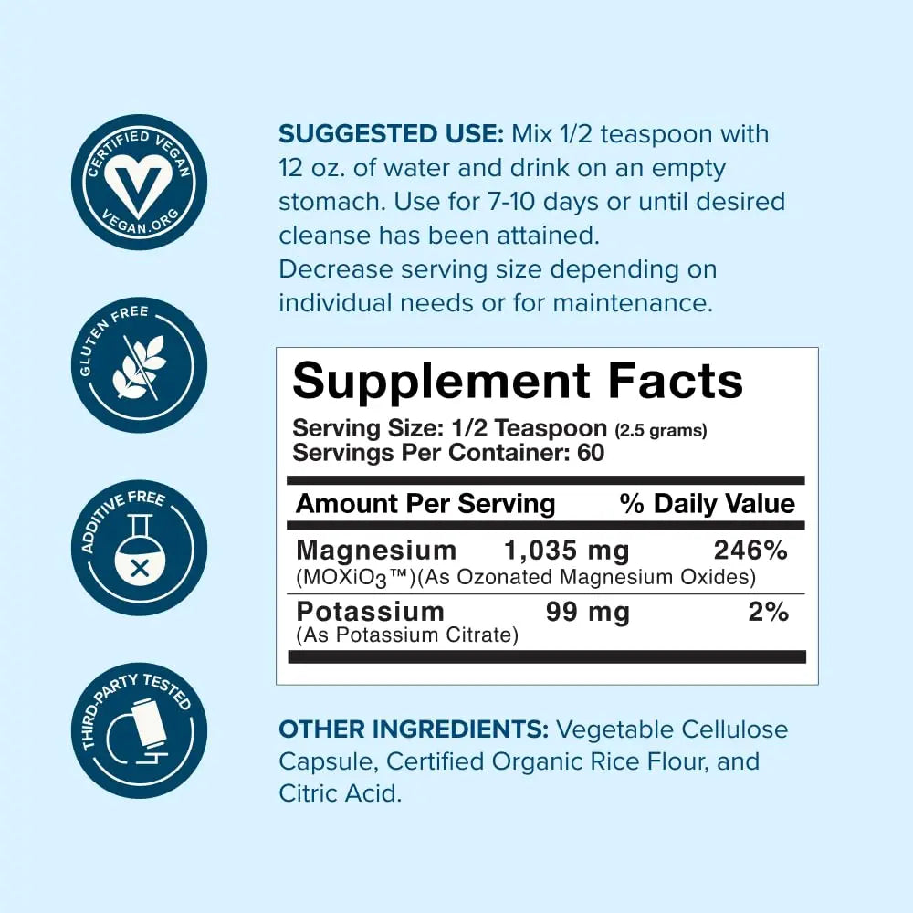 nbpure MagO7 - Natural Colon Cleanse & Detox Powder - Occasional Constipation Relief, Stool Softener, & Bloating Support for Men & Women - Ozonated Magnesium Oxide, 150 Gram nbpurenz supplements