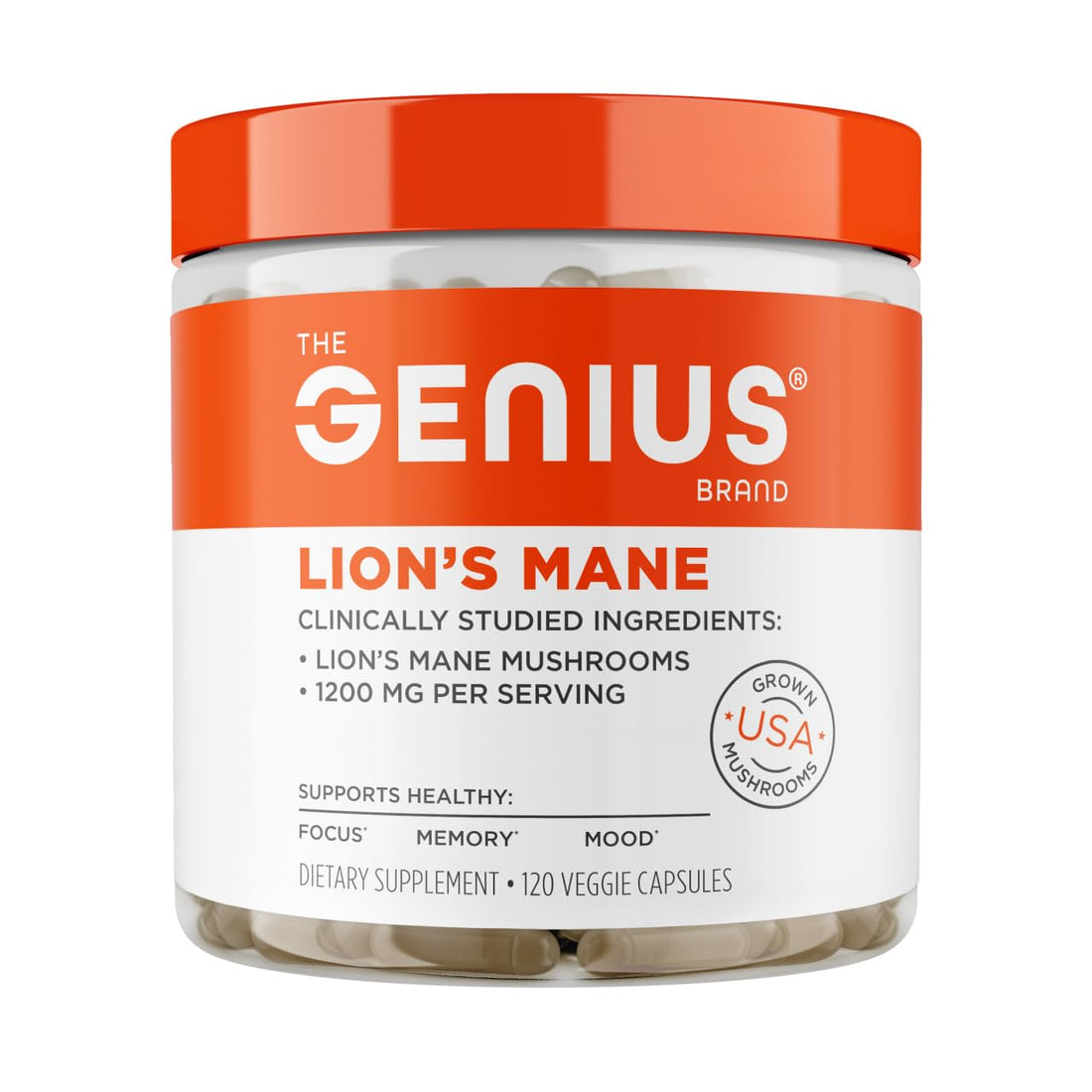 The Genius Brand Genius Lion's Mane - Plant-Based Supplement for Memory, Focus & Mood Support - Organic & Non-GMO - 120 Veggie Capsules The Genius BrandUS supplements