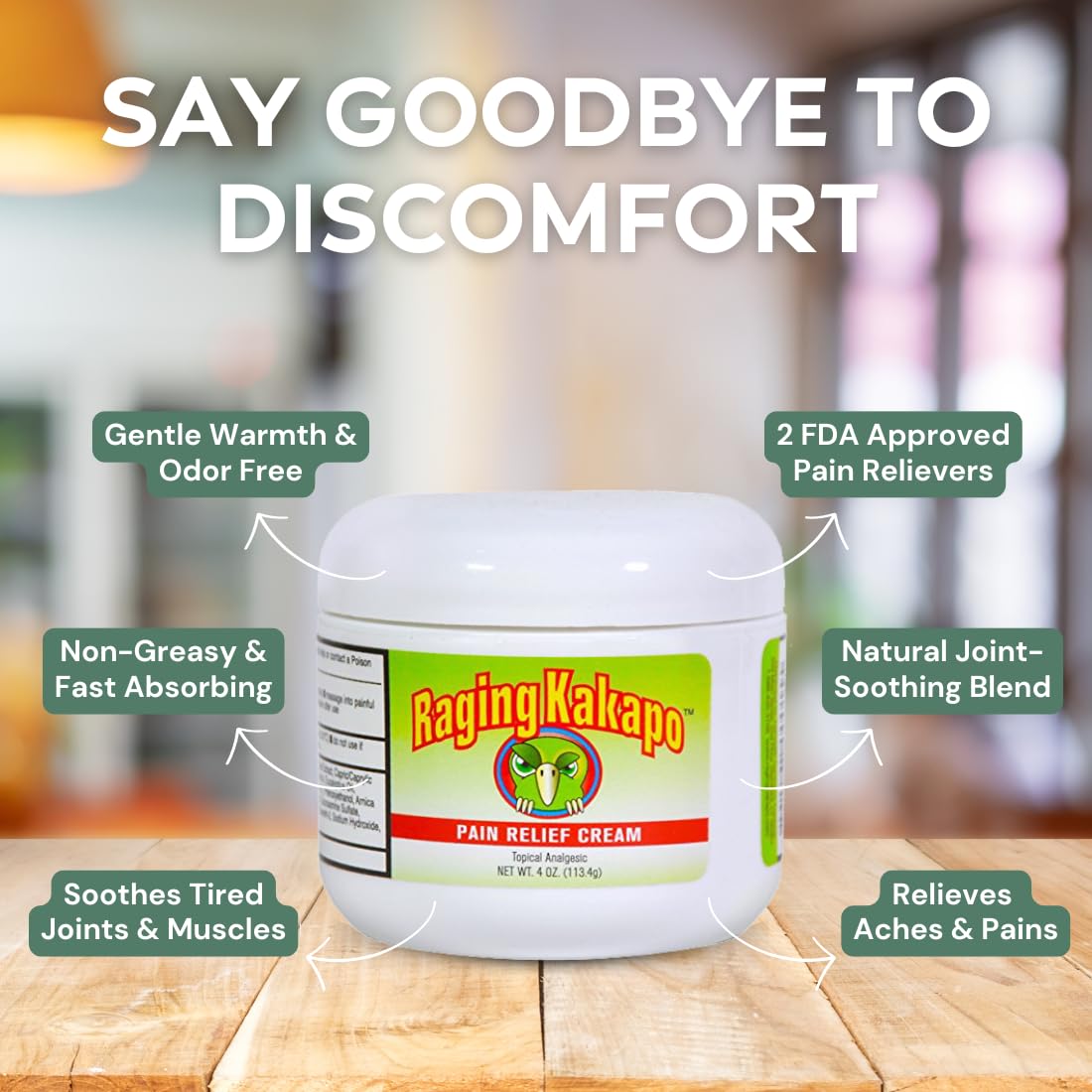 Raging Kakapo Pain Relief Cream - Sore Muscles, Joint Pain & Aches - Odor Free, Non-Greasy Pain Cream - Histamine Dihydrochloride, Capsaicin, Emu Oil & More - 4 oz. Jar Raging KakapoAu supplements