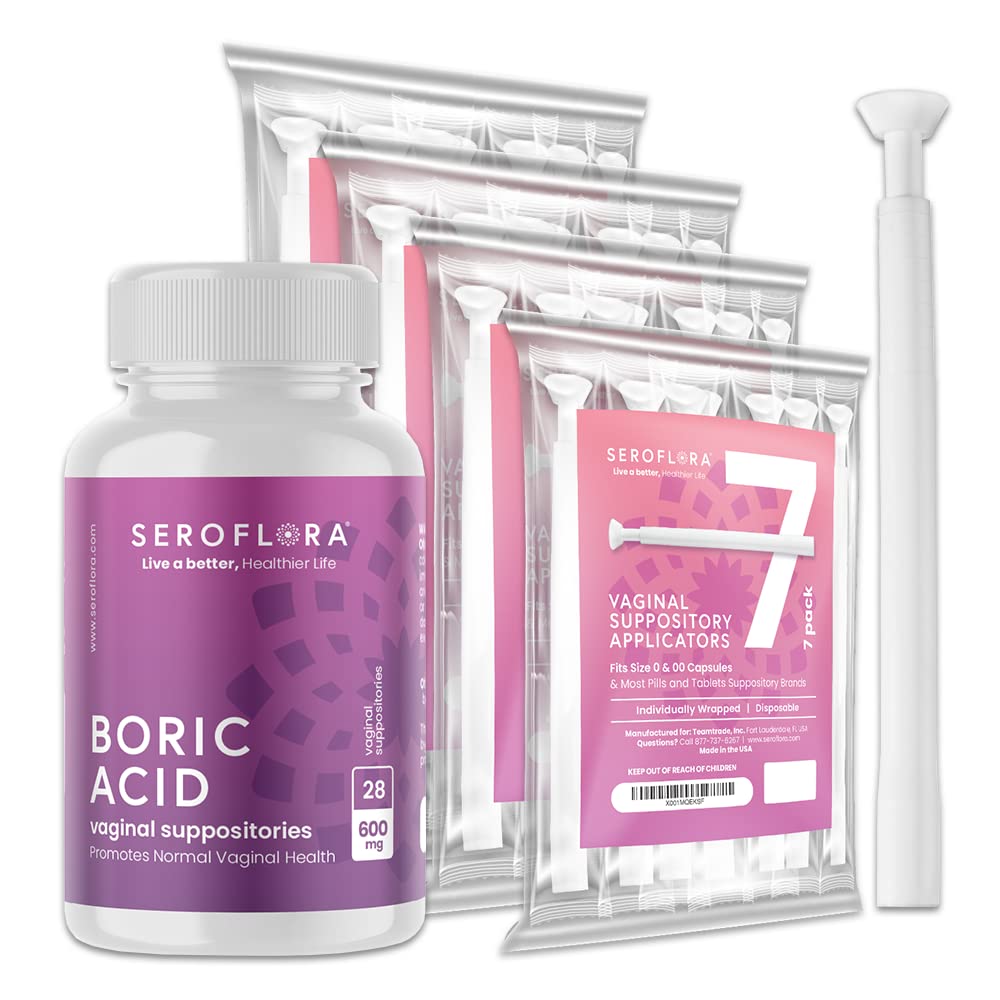Seroflora Boric Acid 600mg Feminine Capsules, Feminine pH Support, Intimate Freshness for Women, Fast-Dissolving Capsules (30 Count) with Applicators (28 Count) SEROVERAUS supplements