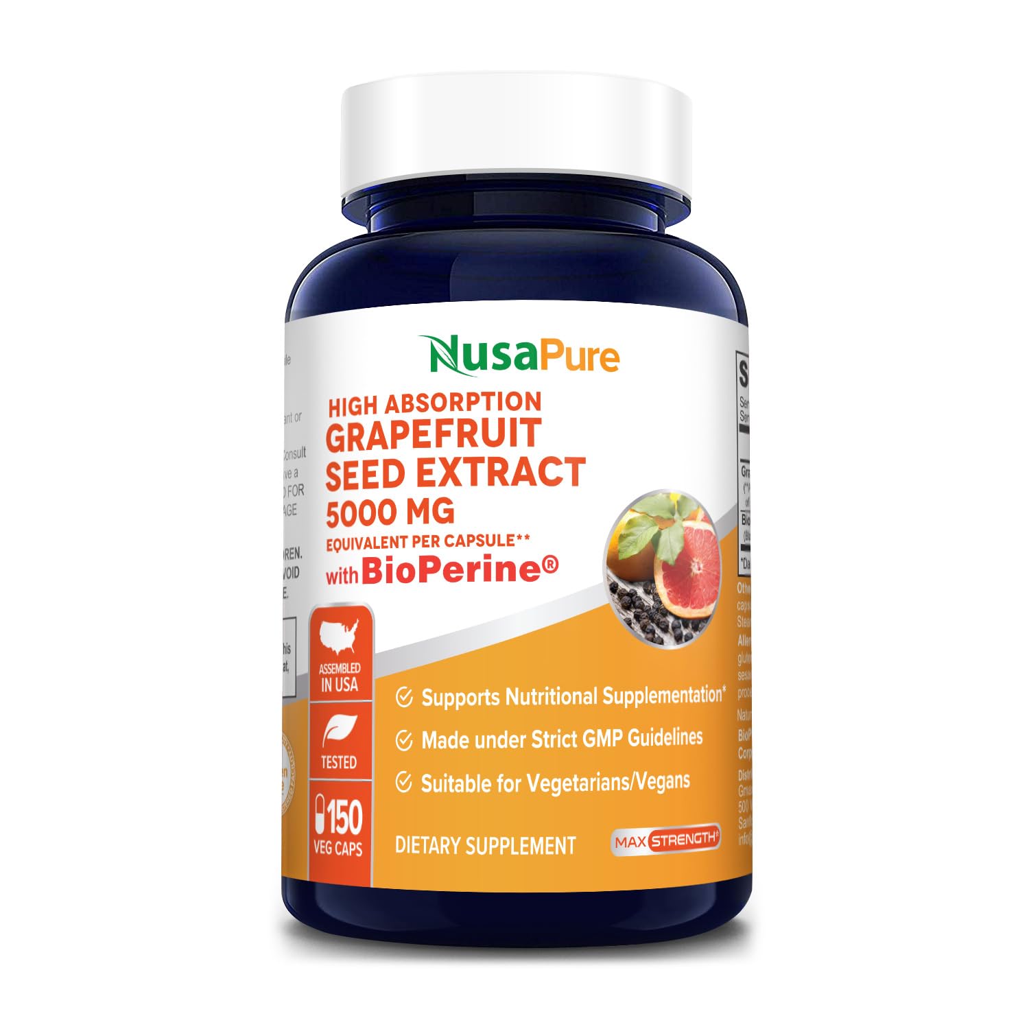 NusaPure Grapefruit Extract 5,000 mg per Capsule (Extract 10:1) Bioperine 150 Veggie caps (Gluten Free & Non-GMO) NusaPureAu supplements