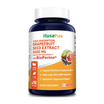 NusaPure Grapefruit Extract 5,000 mg per Capsule (Extract 10:1) Bioperine 150 Veggie caps (Gluten Free & Non-GMO) NusaPureAu supplements