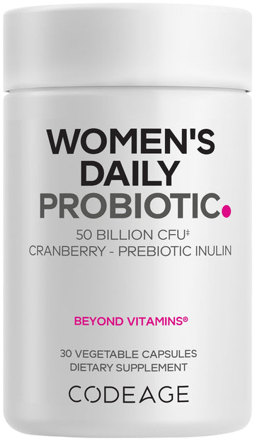 Codeage Women’s Daily Probiotic Supplement – 50 Billion CFU Supplement, Cranberry Fruit Powder, Prebiotic Chicory Root Inulin – Women’s Wellness Support – 1 Capsule Per Serving - Non-GMO – 30 Capsules CodeageAu supplements