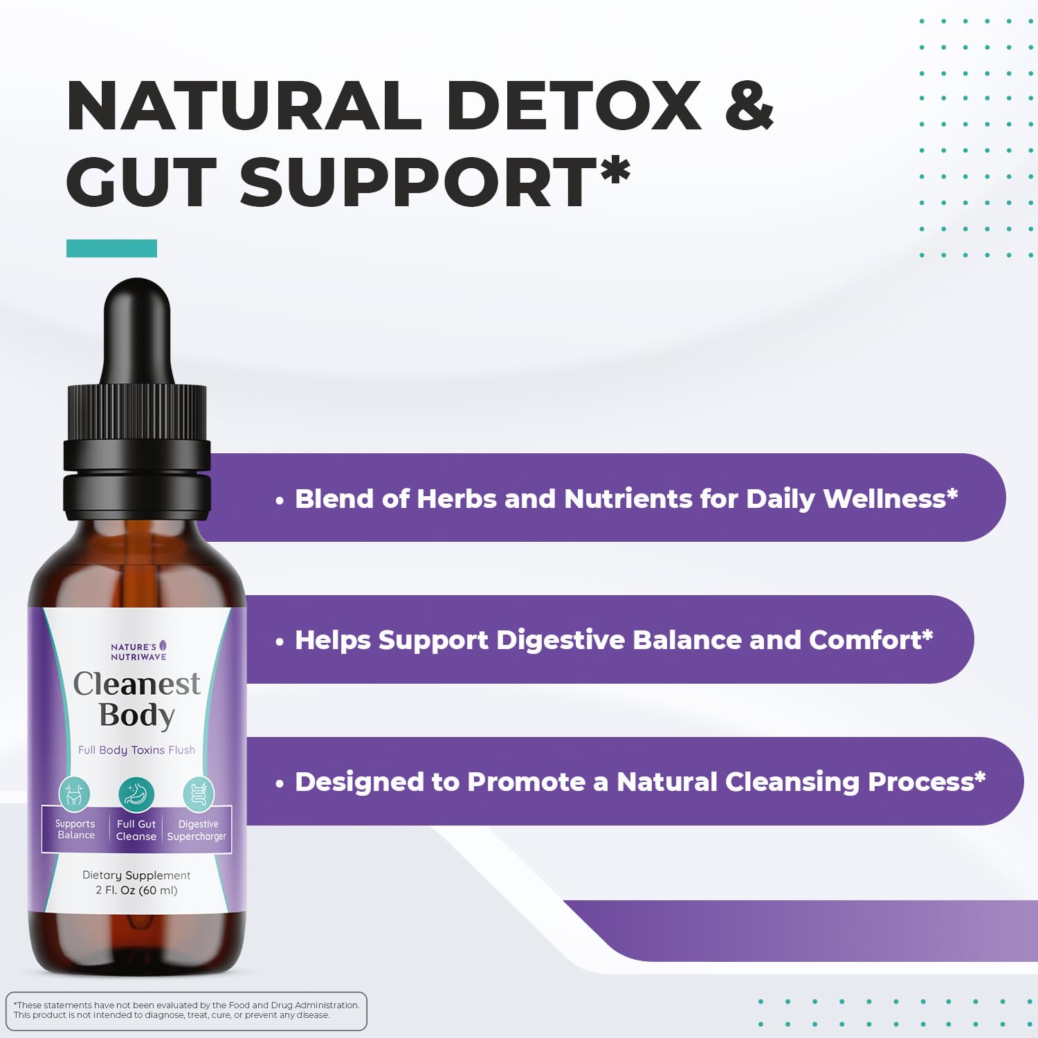 Nature’s NutriWave Cleanest Body – Natural Detox Liquid Supplement with Fennel Seed, Marshmallow Root & Peppermint Oil – Non-GMO, Made in USA, 2 fl. oz.(60ml), 1 Month Supply Nature’s NutriWaveAu supplements