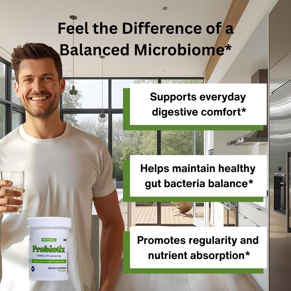 Probiotix – 12 Strain Probiotic + Prebiotic Fiber, 30 Billion CFU | Gut Health & Digestive Balance | Gas & Bloating Support | Immune System Reinforcement | Gluten, Soy & Dairy Free – 30 Capsules XoomaAu supplements
