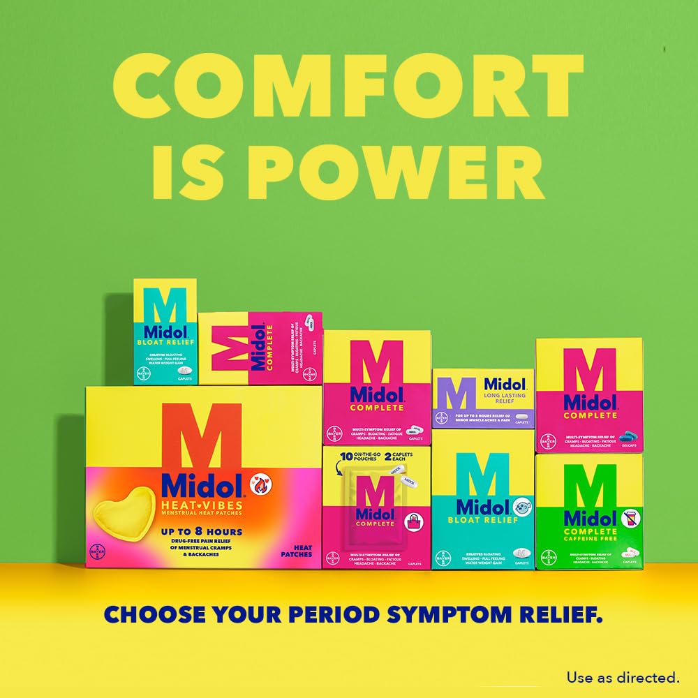 Midol Complete Caffeine Free Caplets 24ct: Midol Complete Caffeine Free Menstrual Pain Relief Caplets with Acetaminophen, Provides Headache Relief and Period Cramps Relief, 24 Count MidolAu supplements