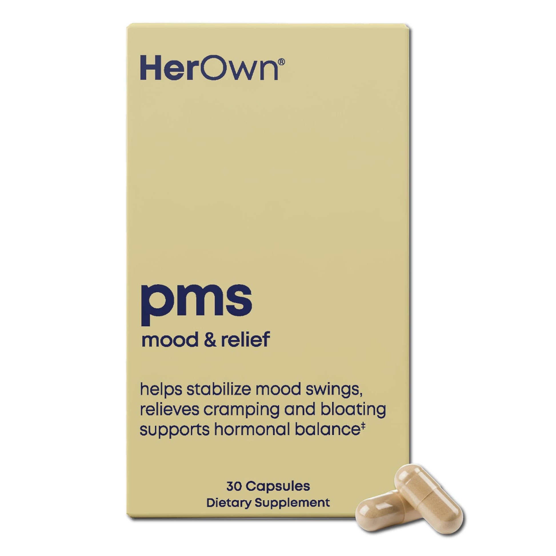 her own PMS, Supports PMS Symptoms, Promotes Positive Mood, Natural Hormone Balance, Helps Relieve Cramping, Hot Flashes Menopause Relief, Gluten and Soy Free, Vegan, 30 Capsules, 30 Servings her ownAu supplements