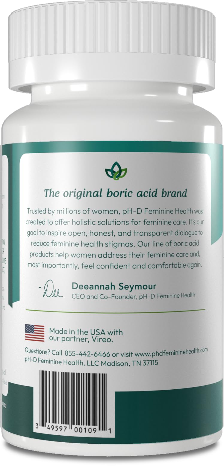 pH-D Feminine Health - 600 mg Boric Acid Suppositories - Woman Owned - for Vaginal Odor Use - 36 Count pH-D Feminine Health SupportAu supplements