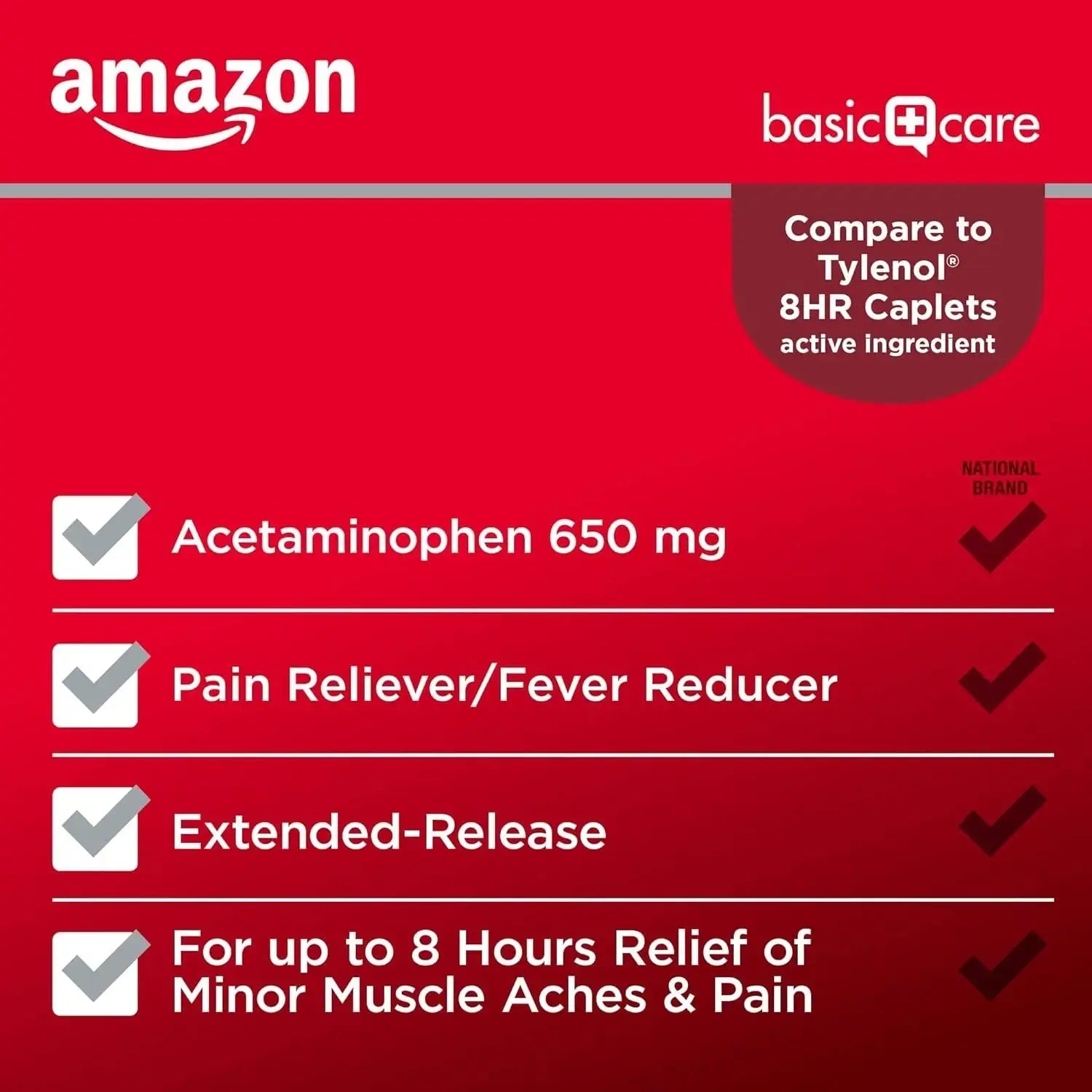 Amazon Basic Care Acetaminophen Extended-Release Tablets, 650 mg, Pain Reliever, Fever Reducer, 8 Hour Relief, 100 Count Amazon Basic CareAu supplements