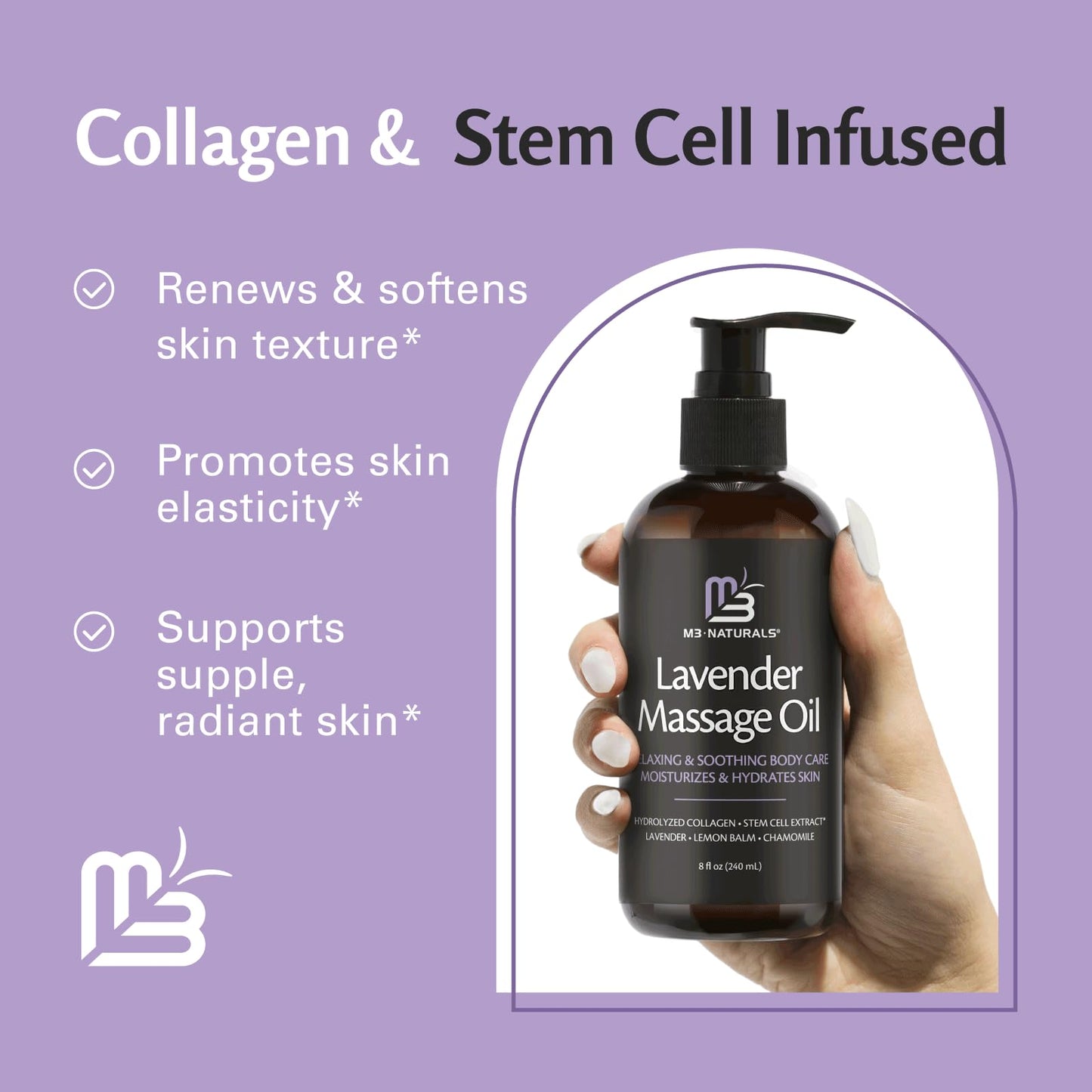 Lavender Massage Oil with Collagen and Stem Cells - Skin Tightening Massage Oil for Mass M3 NaturalsUS supplements