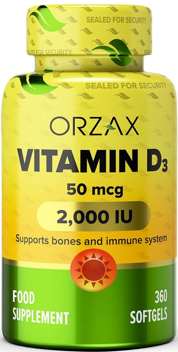 ORZAX Vitamin D3 2000 iu (50 mcg) - 1 Year Supply for Strong Muscle Function ORZAXUS supplements