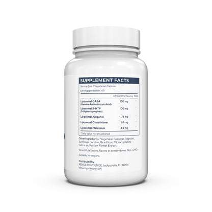 Renue By Science Restore PM | Liposomal Melatonin GABA Supplements | 60 Capsules with Melatonin (3.5mg) 5HTP (100mg) Glutathione (65mg) Apigenin (75mg) GABA (150mg) - Non-GMO | Made in The USA Renue By ScienceUS supplements