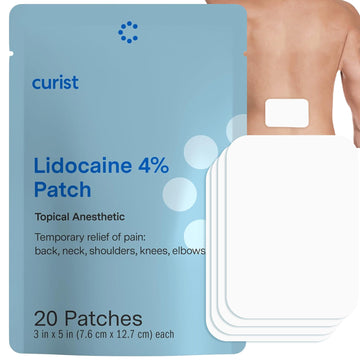 Curist Super Stick Lidocaine Patches Topical Pain Relief - Long Lasting Adhesive for Back Relief, Neck Relief, Sore Muscle Relief (20 Patches -1 Pack - 3x5 Lidocaine 4% Patches) CuristAu supplements