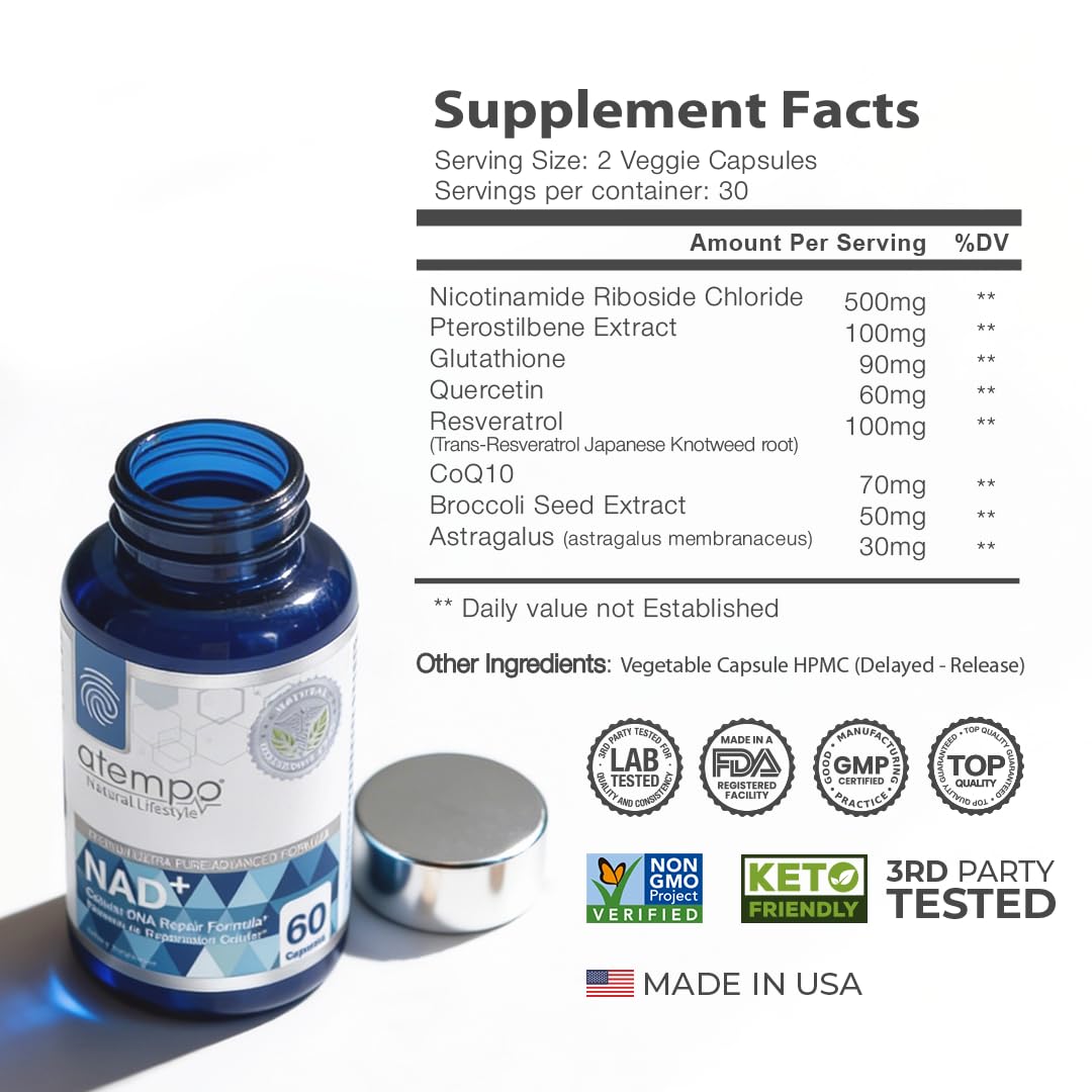 NAD+ Supplement 1000 mg High Absorption – Supports Energy, Cellular Health, Brain Function, and Healthy Aging – Pure NAD Formula with 60 Capsules ATEMPO NATURAL LIFESTYLEAu supplements