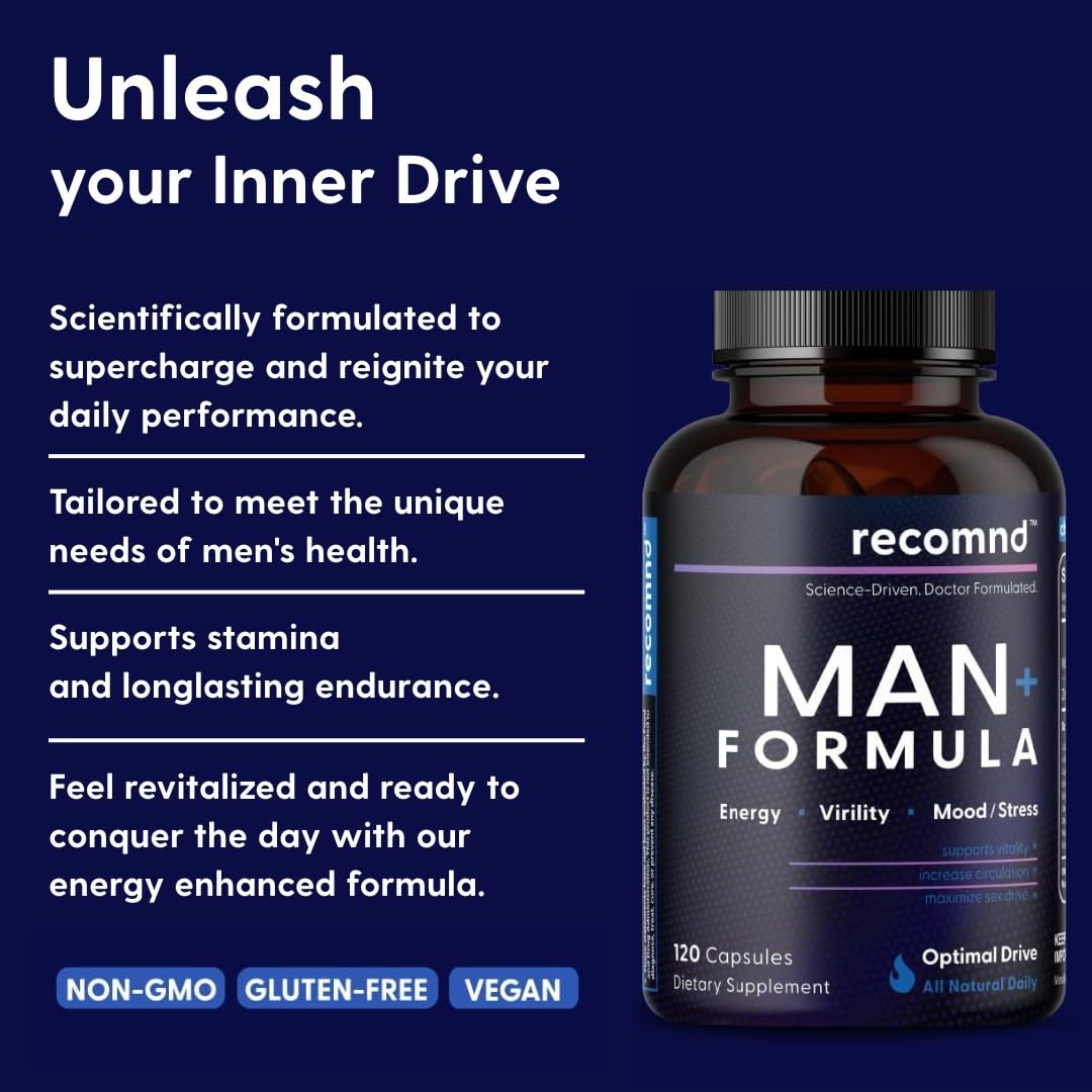 recomnd Nutrition - Man+ Formula, Energy Support, Muscle Support, and Prostate Health Supplements for Men with Vitamin E, Saw Palmetto, Red Korean Ginseng, and More, 120 Capsules recomndAu supplements