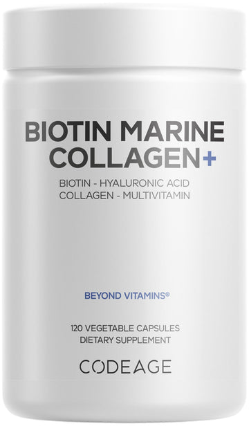 Codeage Biotin Marine Collagen Peptides - Wild-Caught Marine Collagen Types I & III, Biotin, Vitamins C & E, Hyaluronic Acid, Amino Acids, Fruit and Herb Blend, Non-GMO - 120 Capsules CodeageAu supplements