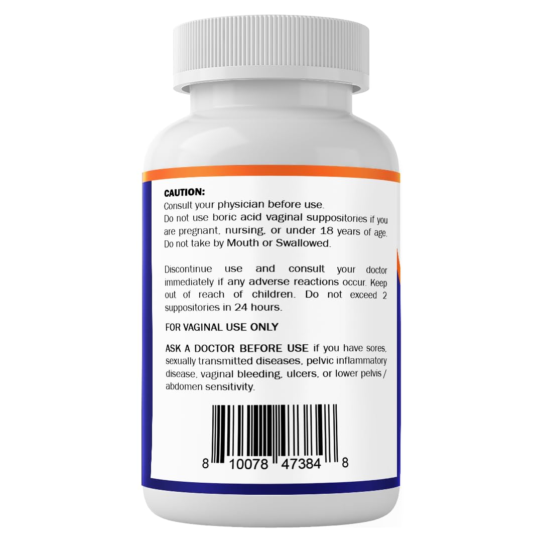 Vitamatic Boric Acid Vaginal Capsule Shell Suppositories 600 mg USP Grade Boric Acid in Vegetarian Capsule Shell - 60 Count VitamaticUS supplements