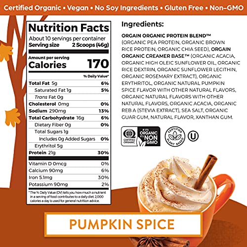 Orgain Organic Vegan Protein Powder, Pumpkin Spice - 21g of Plant Based Protein OrgainUS supplements