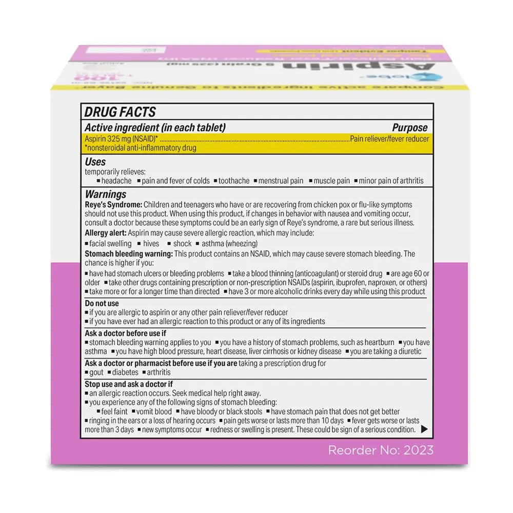Globe Aspirin Tablets, 325 mg - 100 Count, Single Use Packets, NSAID Pain Relief, Pain Reliever & Fever Reducer, Arthritis Pain Relief, Headache Relief, Migraine Medicine Aspirin Pain Reliever. GlobeAu supplements