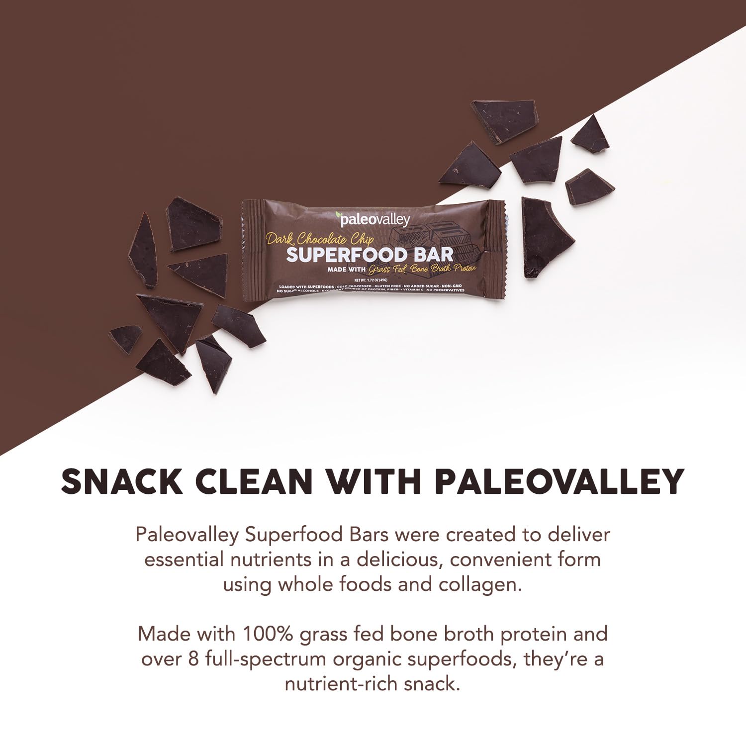 Paleovalley Superfood Bars – Dark Chocolate Chip– 10 Pack – 9g Protein per Bar – Gluten-Free, Grain-Free, Paleo, Non-GMO – On-the-Go Snack PaleovalleyUS supplements