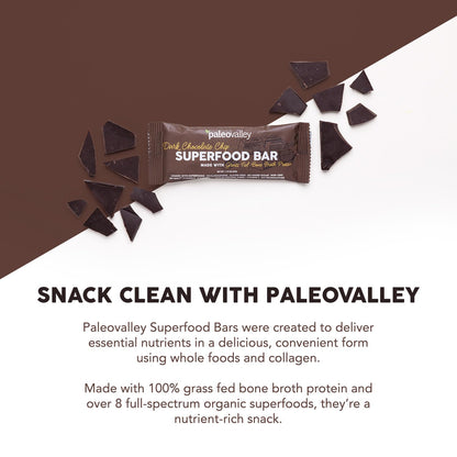 Paleovalley Superfood Bars – Dark Chocolate Chip– 10 Pack – 9g Protein per Bar – Gluten-Free, Grain-Free, Paleo, Non-GMO – On-the-Go Snack PaleovalleyUS supplements