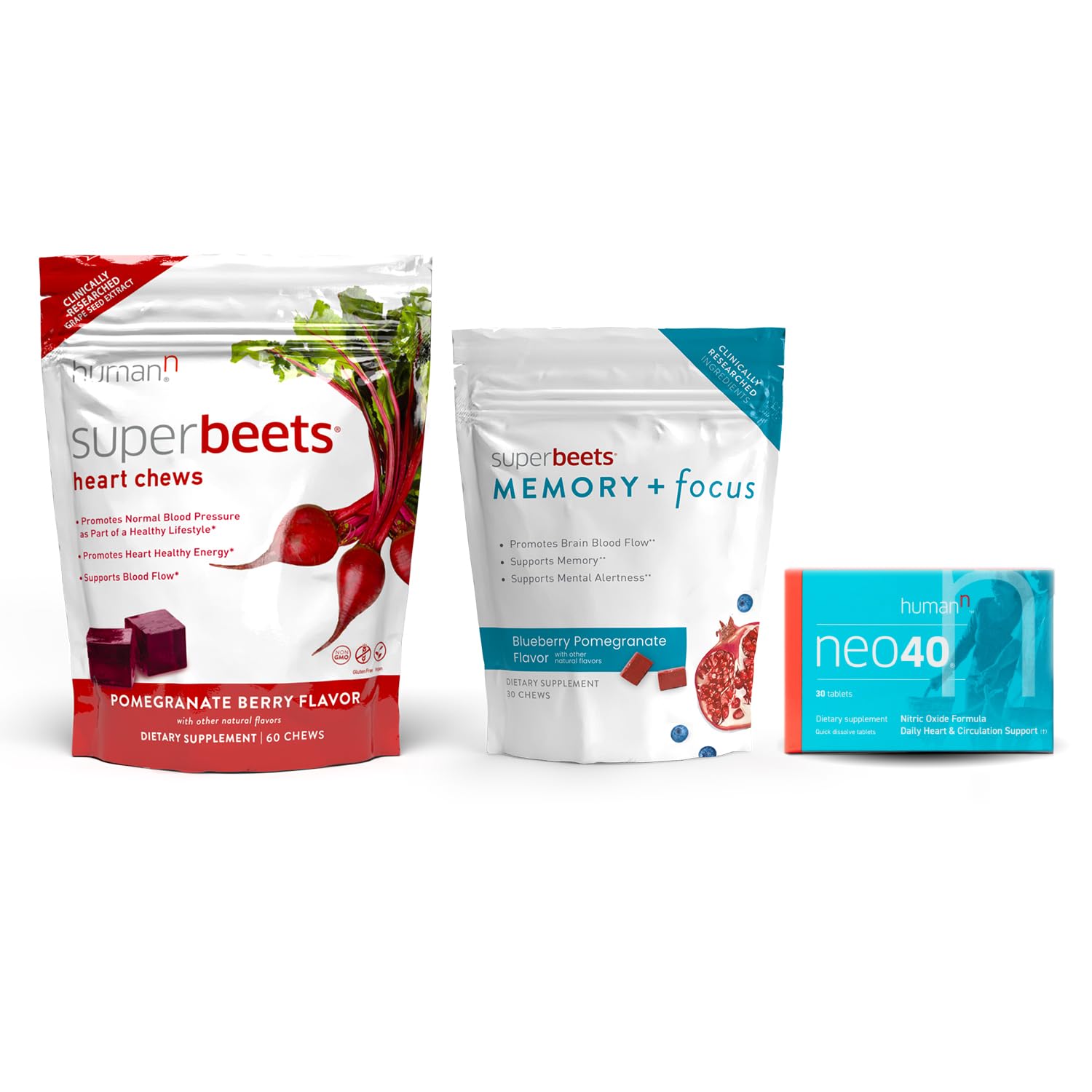 humanN SuperBeets SuperBeets Heart Chews & Memory + Focus Chews & Neo40 Daily humanNAu supplements