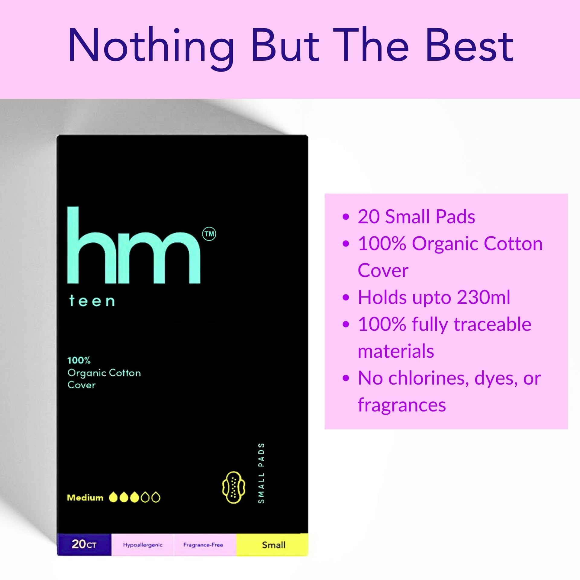 HM Teen | Pads for Teens | 100% Organic Cotton Pad Topsheet | Non Toxic Teen Pads with Wings HM TeenAu supplements