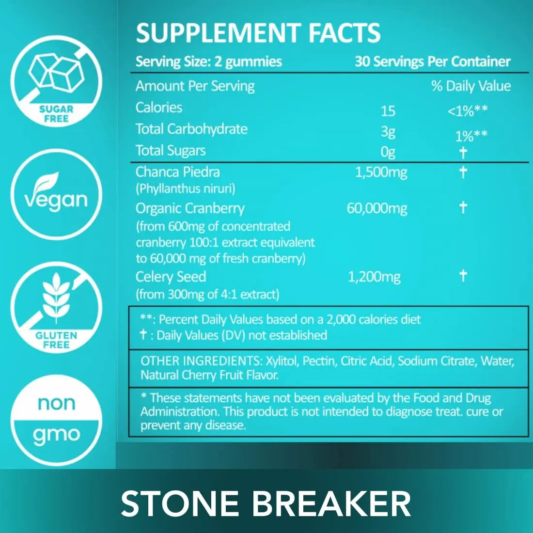 Holistic MD Stone Breaker Chanca Piedra 1,500mg Gummies Kidney Stones Cleanse Gallbladder Formula | Plus Cranberry Extract Might Help Urinary Tract Flush Impurities | Fast Absorption Sugar Free 60ct Holistic MDAu supplements