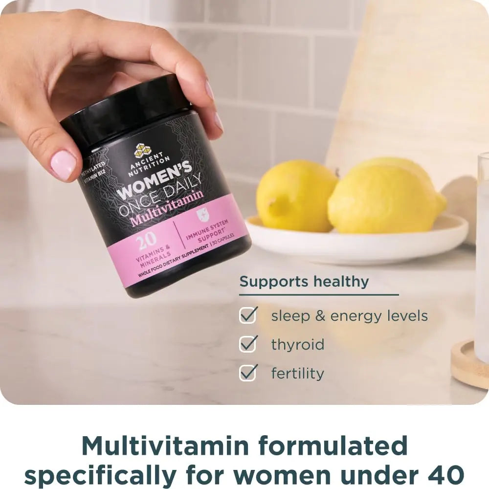 Ancient Nutrition Multivitamin for Women, Women's Once Daily Supplement, Methlyated Vitamin B, C, K2, Magnesium, Folate & Iron, Supports Bone Health, 30 Count Ancient NutritionAu supplements