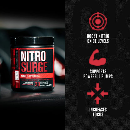 Jacked Factory Nitrosurge Shred Thermogenic Pre-Workout in Watermelon & N.O. XT Nitric Jacked FactoryUS supplements