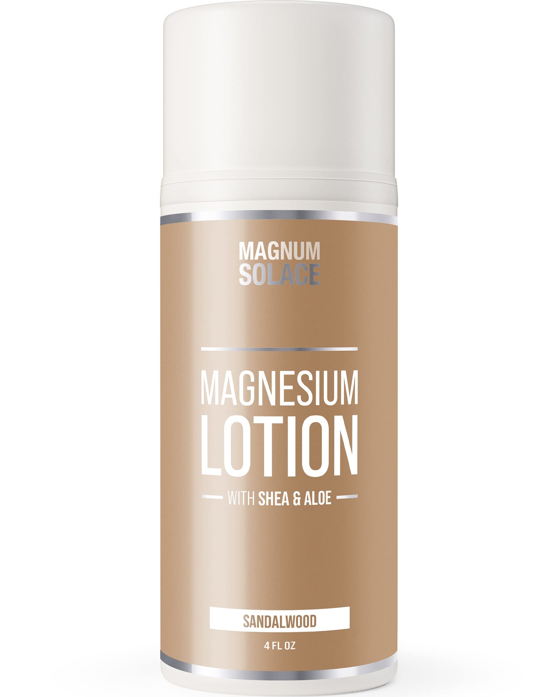 Magnum Solace Magnesium Lotion – Super Concentrated – Made with Aloe and Shea – For Leg Cramps, Sore Muscles & Joints, Rejuvenation – Safe for Kids, Made in the USA (Sandalwood) Magnum SolaceAu supplements
