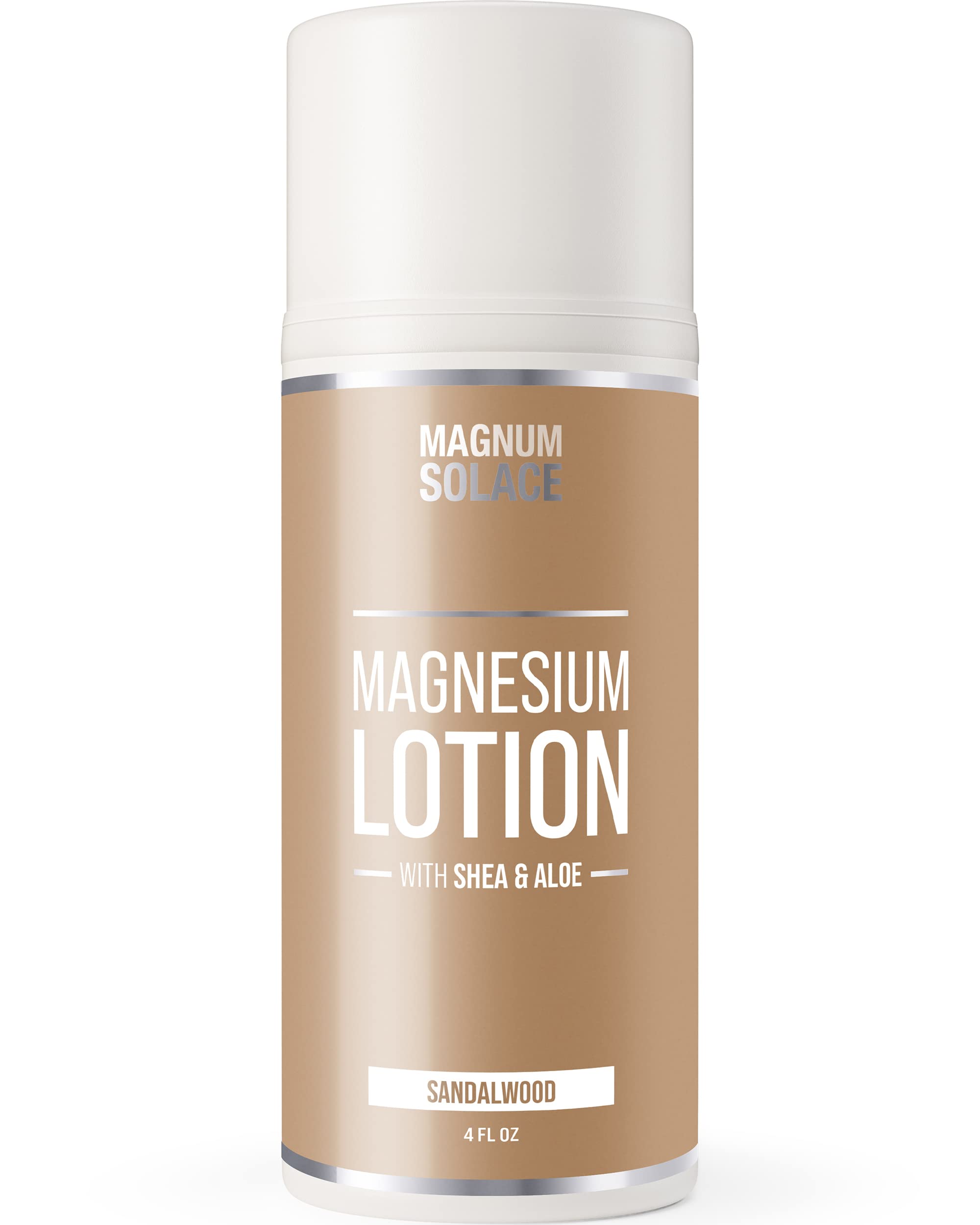 Magnum Solace Magnesium Lotion – Super Concentrated – Made with Aloe and Shea – For Leg Cramps, Sore Muscles & Joints, Rejuvenation – Safe for Kids, Made in the USA (Sandalwood) Magnum SolaceAu supplements