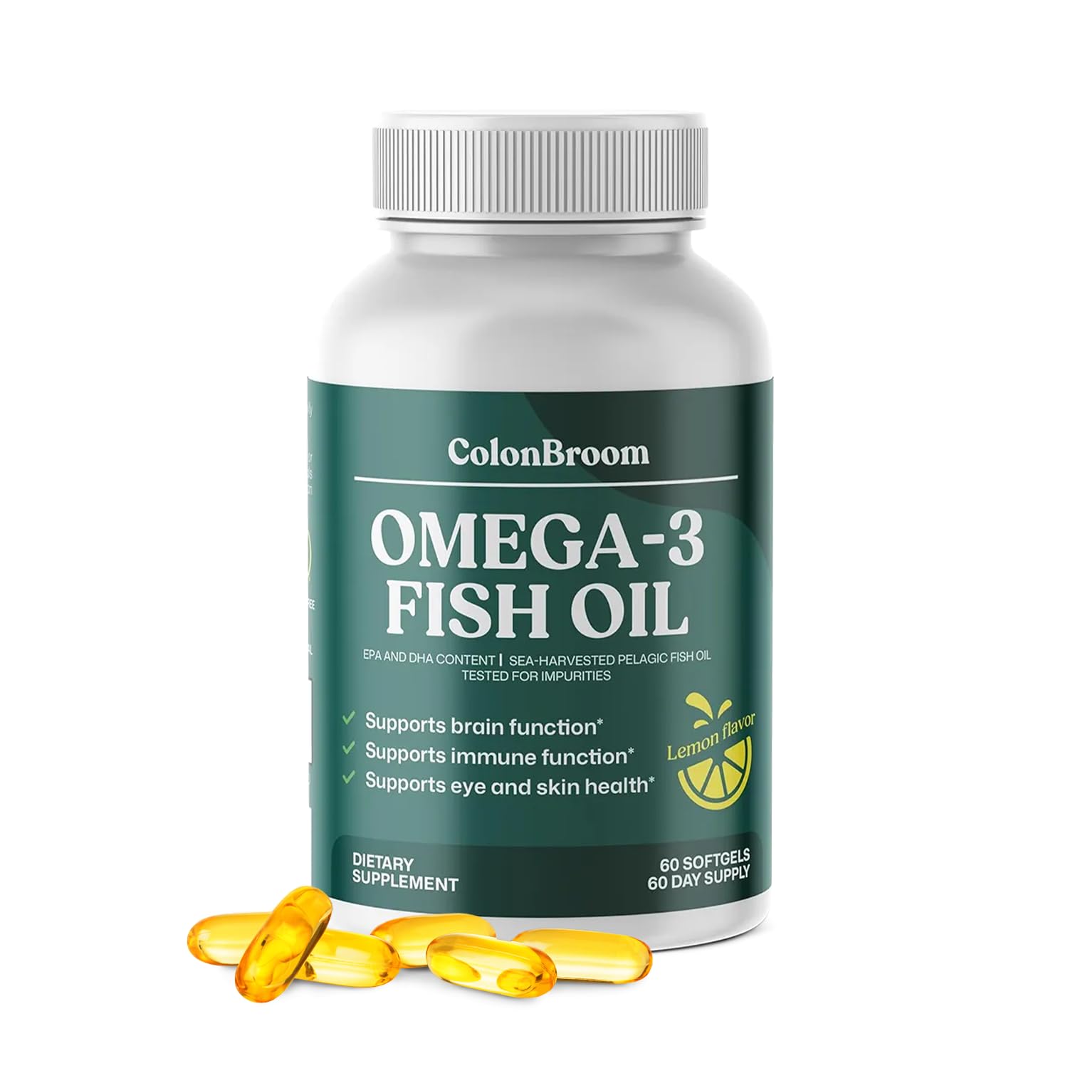 ColonBroom Omega 3 Fish Oil 2640 mg Softgels | Lemon Flavor | Daily Fish Oil Omega-3 Supplement for Women & Men with EPA & DHA | Gluten-Free, Non-GMO, Natural (60 Softgels, 2 Month Supply) ColonBroomAu supplements